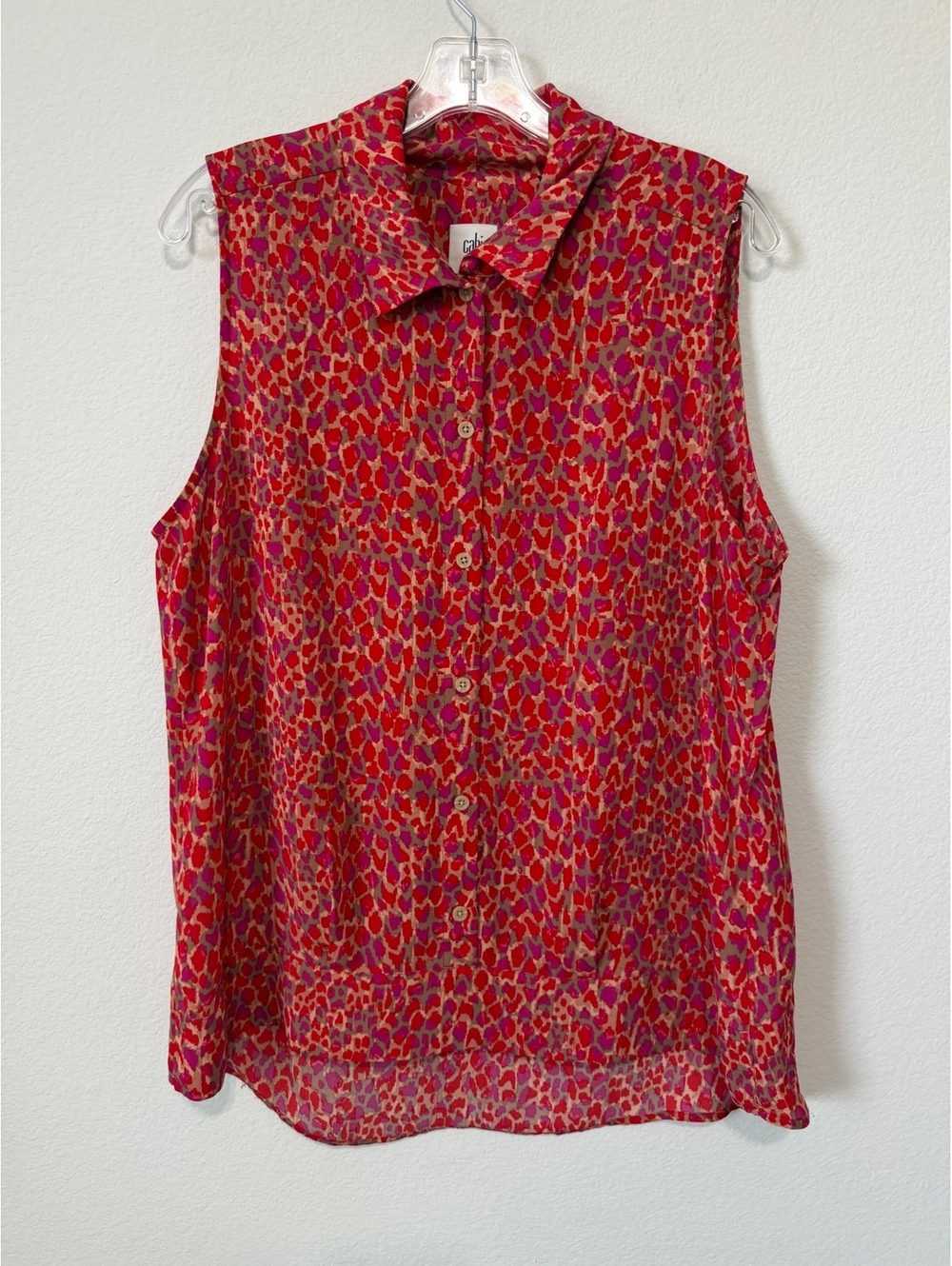 CAbi Red and Pink Sleeveless Button Front Blouse